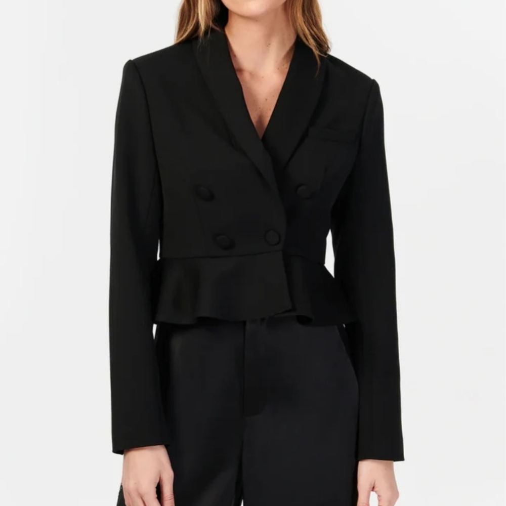 Cami NYC Sutton Double-Breasted Peplum Blazer Black